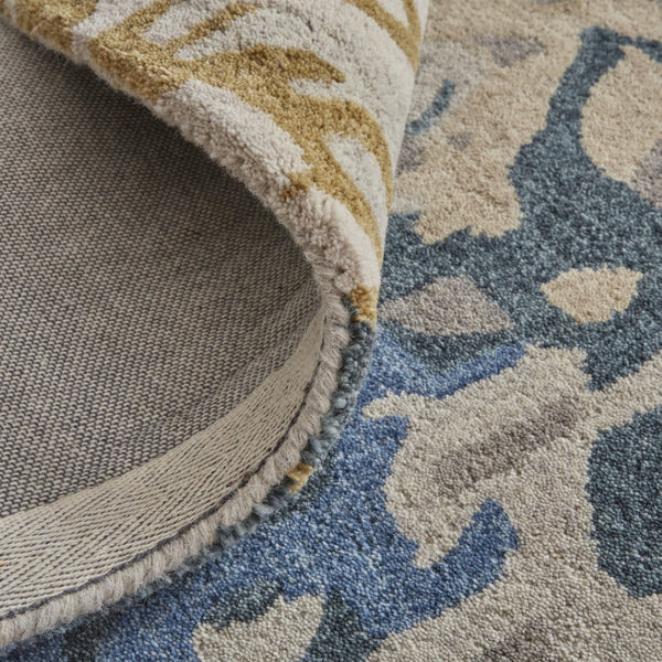 HomeRoots 4' Gray Blue and Gold Abstract Hand-Tufted Wool Area Rug for Cozy, Stylish Contemporary Spaces 8' X 10' 513630