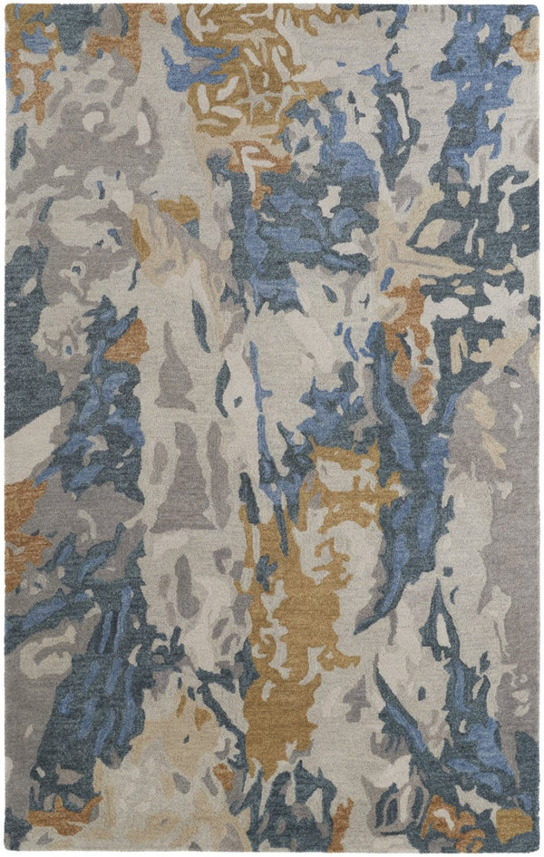 HomeRoots 4' Gray Blue and Gold Abstract Hand-Tufted Wool Area Rug for Cozy, Stylish Contemporary Spaces 9' X 12' 513631