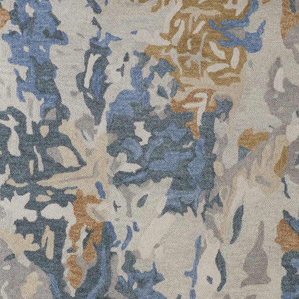HomeRoots 4' Gray Blue and Gold Abstract Hand-Tufted Wool Area Rug for Cozy, Stylish Contemporary Spaces 9' X 12' 513631