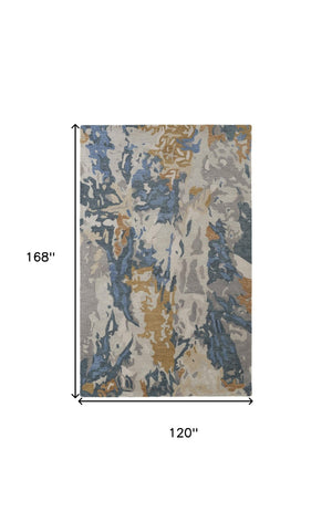 HomeRoots 4' Gray Blue and Gold Abstract Hand-Tufted Wool Area Rug for Cozy, Stylish Contemporary Spaces 10' X 14' 513632