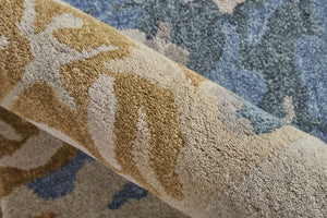 HomeRoots 4' Gray Blue and Gold Abstract Hand-Tufted Wool Area Rug for Cozy, Stylish Contemporary Spaces 10' X 14' 513632