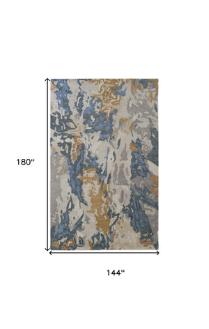 HomeRoots 4' Gray Blue and Gold Abstract Hand-Tufted Wool Area Rug for Cozy, Stylish Contemporary Spaces 12' x 15' 513633