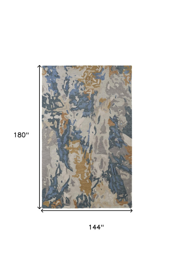 HomeRoots 4' Gray Blue and Gold Abstract Hand-Tufted Wool Area Rug for Cozy, Stylish Contemporary Spaces 12' x 15' 513633
