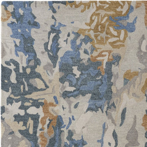 HomeRoots 4' Gray Blue and Gold Abstract Hand-Tufted Wool Area Rug for Cozy, Stylish Contemporary Spaces 12' x 15' 513633