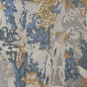 HomeRoots 4' Gray Blue and Gold Abstract Hand-Tufted Wool Area Rug for Cozy, Stylish Contemporary Spaces 12' x 15' 513633