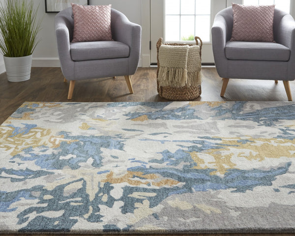 Homeroots 2' X 3' Gray Blue And Gold Abstract Wool Tufted Handmade Area Rug - Stain Resistant Comfort & Style 2' X 3' Wool 513634