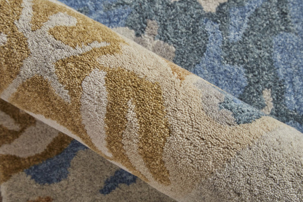 Homeroots 2' X 3' Gray Blue And Gold Abstract Wool Tufted Handmade Area Rug - Stain Resistant Comfort & Style 2' X 3' Wool 513634