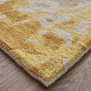 HomeRoots 4' Handmade Abstract Wool Area Rug in Ivory, Yellow & Blue - Stain-Resistant, Perfect for Any Room 5' X 8' 513636