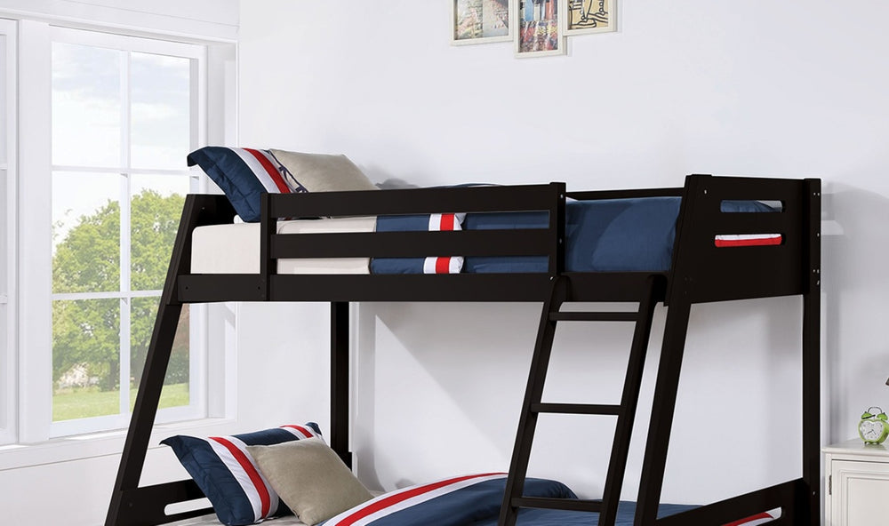 English Elm Transitional Twin-Over-Full Bunk Bed In Black With Underbed Storage Drawers & Safe Ladder Access B2741S00277-GIGA