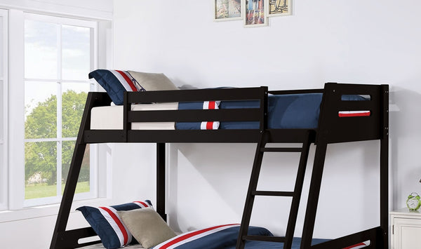 English Elm Transitional Twin-Over-Full Bunk Bed In Black With Underbed Storage Drawers & Safe Ladder Access B2741S00277-GIGA