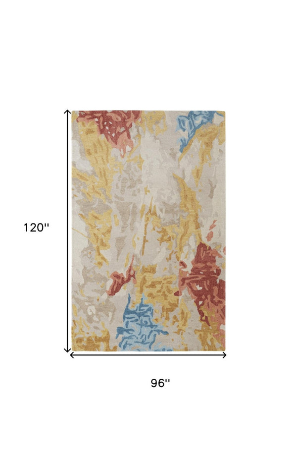 HomeRoots 4' Handmade Abstract Wool Area Rug in Ivory, Yellow & Blue - Stain-Resistant, Perfect for Any Room 8' X 10' 513637