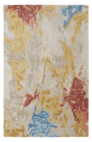 HomeRoots 4' Handmade Abstract Wool Area Rug in Ivory, Yellow & Blue - Stain-Resistant, Perfect for Any Room 9' X 12' 513638