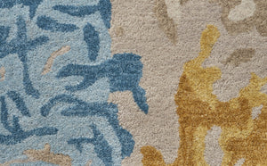 HomeRoots 4' Handmade Abstract Wool Area Rug in Ivory, Yellow & Blue - Stain-Resistant, Perfect for Any Room 10' X 14' 513639