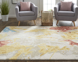 HomeRoots 4' Handmade Abstract Wool Area Rug in Ivory, Yellow & Blue - Stain-Resistant, Perfect for Any Room 12' X 15' 513640