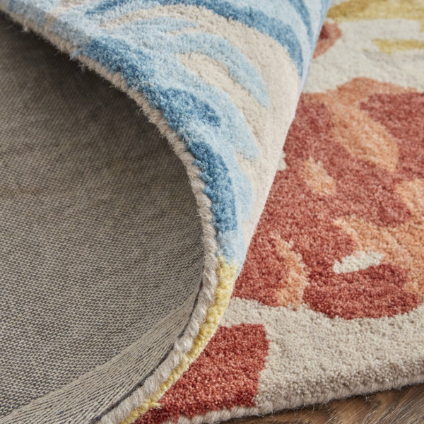 HomeRoots 4' Handmade Abstract Wool Area Rug in Ivory, Yellow & Blue - Stain-Resistant, Perfect for Any Room 12' X 15' 513640