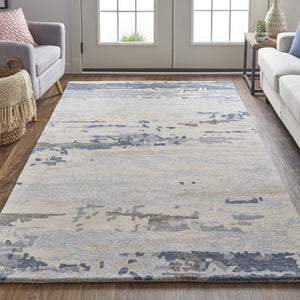 Homeroots 4' X 6' Blue Gray And Ivory Wool Abstract Tufted Handmade Stain Resistant Area Rug  Wool 513642