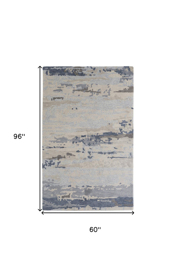 Homeroots 5' X 8' Blue And Ivory Wool Abstract Hand Tufted Area Rug  Wool 513643