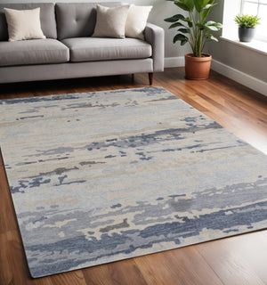 Homeroots 5' X 8' Blue And Ivory Wool Abstract Hand Tufted Area Rug  Wool 513643