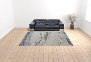 Homeroots 9' X 12' Blue Gray And Ivory Wool Abstract Tufted Handmade Stain Resistant Area Rug  Wool 513645