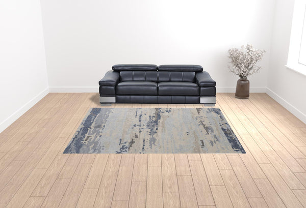 Homeroots 9' X 12' Blue Gray And Ivory Wool Abstract Tufted Handmade Stain Resistant Area Rug  Wool 513645