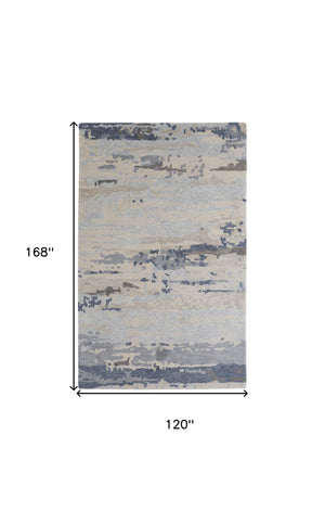 Homeroots 10' X 14' Blue And Gray Abstract Hand Tufted Area Rug  Wool Blend 513646