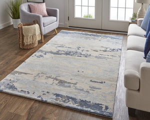 Homeroots 12' X 15' Blue Gray And Ivory Wool Abstract Tufted Handmade Area Rug  Wool 513647