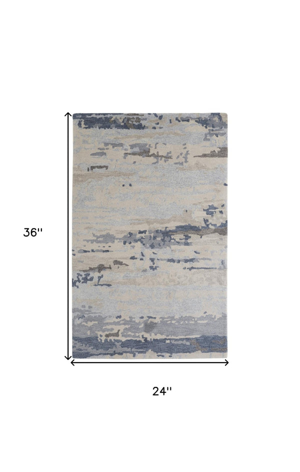 Homeroots 2' X 3' Blue Gray & Ivory Abstract Handmade Wool Area Rug - Stain Resistant, Stylish & Soft Texture 2' X 3' Wool 513648