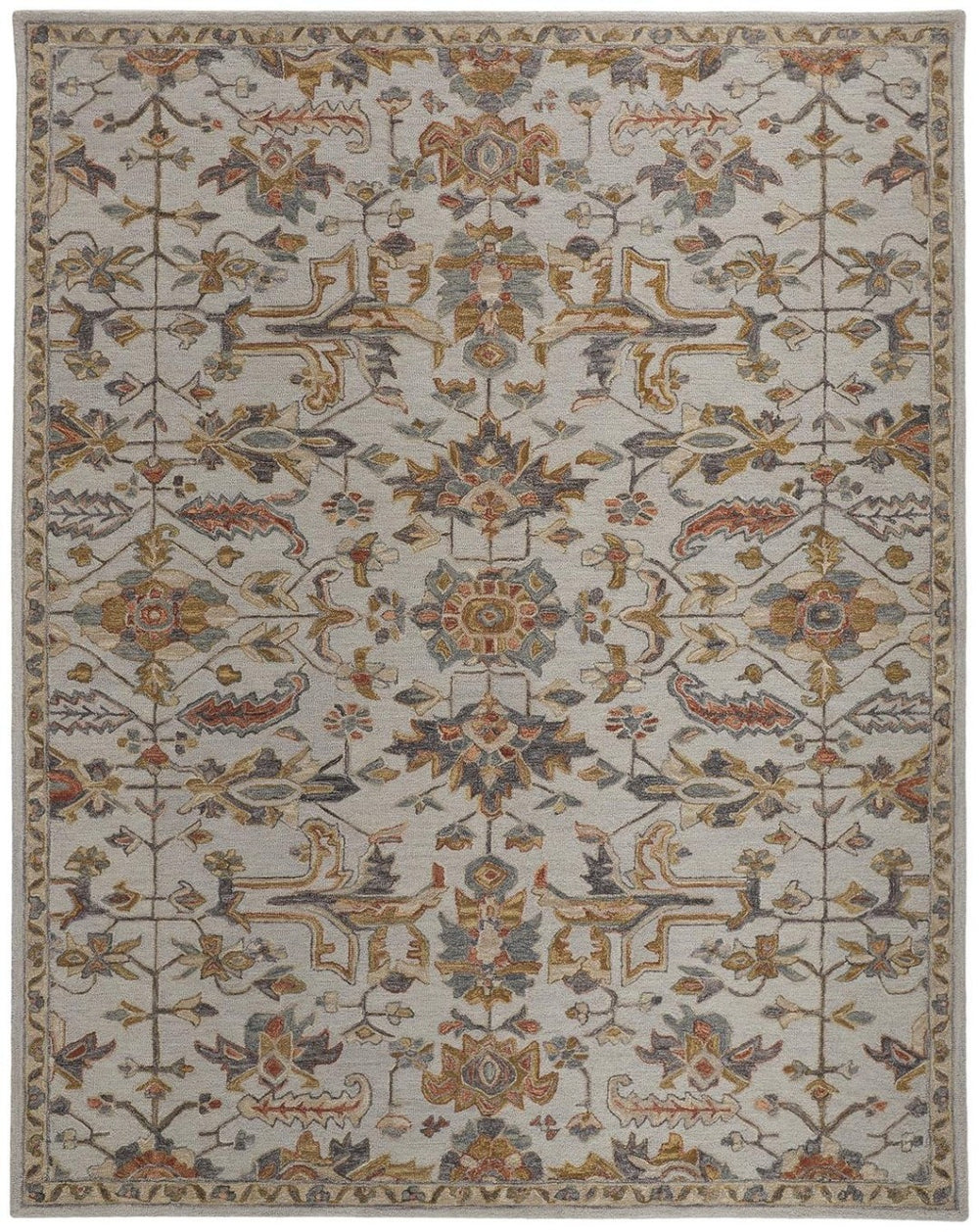 HomeRoots 5' Elegant Gray and Gold Floral Wool Area Rug - Hand-Tufted, Stain-Resistant for Busy Homes 5' X 8' 513650