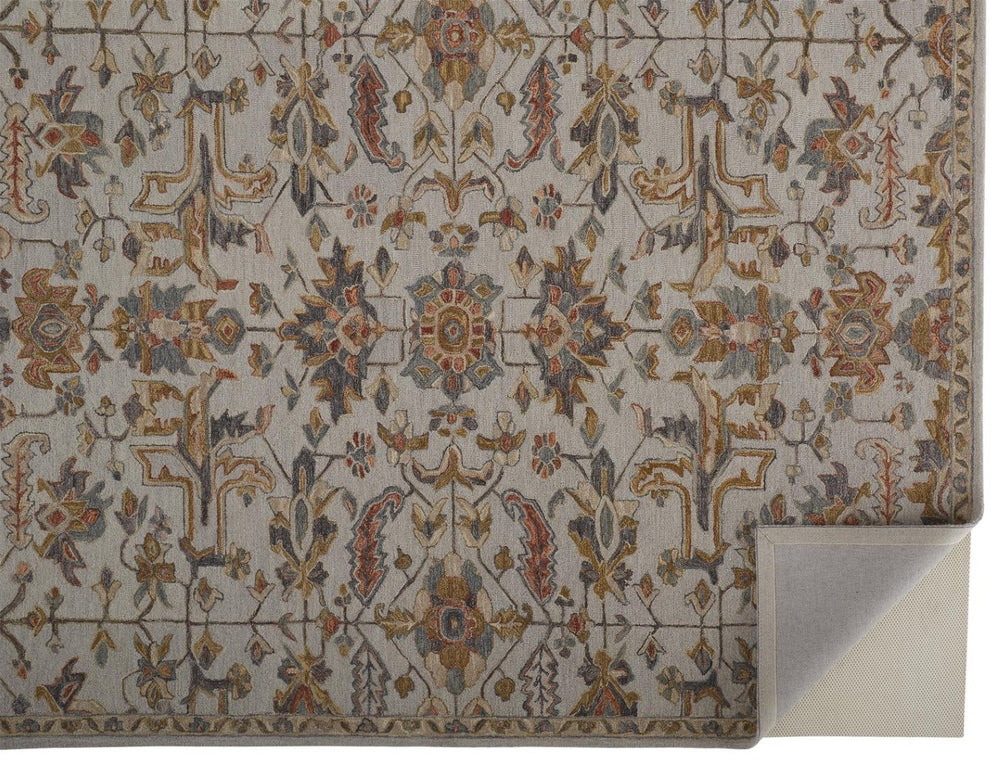 HomeRoots 5' Elegant Gray and Gold Floral Wool Area Rug - Hand-Tufted, Stain-Resistant for Busy Homes 5' X 8' 513650