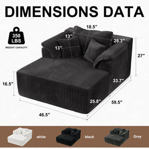 English Elm 60 Inch Oversized Corduroy Cloud Chaise Frameless Deep Seat Lounge for Living Room Antique Dark Grey W1919P499884