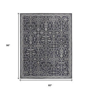 HomeRoots 5' Elegant Blue Gray Floral Hand-Tufted Wool Area Rug - Durable, Stain-Resistant, Unique Design 5' X 8' 513662