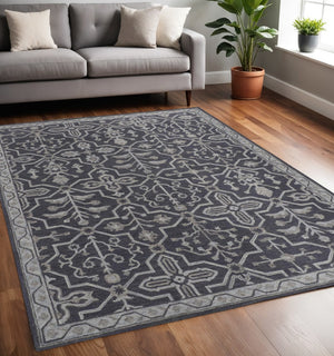 HomeRoots 5' Elegant Blue Gray Floral Hand-Tufted Wool Area Rug - Durable, Stain-Resistant, Unique Design 5' X 8' 513662