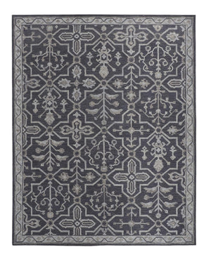 HomeRoots 5' Elegant Blue Gray Floral Hand-Tufted Wool Area Rug - Durable, Stain-Resistant, Unique Design 5' X 8' 513662