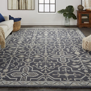 HomeRoots 5' Elegant Blue Gray Floral Hand-Tufted Wool Area Rug - Durable, Stain-Resistant, Unique Design 5' X 8' 513662
