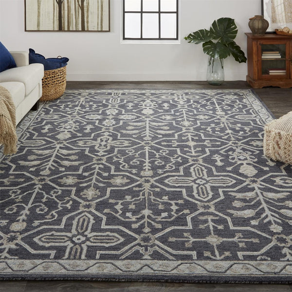 HomeRoots 5' Elegant Blue Gray Floral Hand-Tufted Wool Area Rug - Durable, Stain-Resistant, Unique Design 5' X 8' 513662