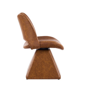 English Elm The Swivel Dining Chair with Hollow Cutout Back Faux Leather Hardwood Frame Modern Brown W3612P436512