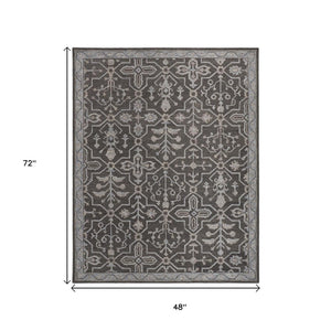 HomeRoots 5' Elegant Blue Gray Floral Hand-Tufted Wool Area Rug - Durable, Stain-Resistant, Unique Design 4' X 6' 513667