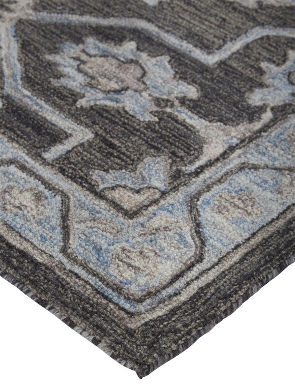 HomeRoots 5' Elegant Blue Gray Floral Hand-Tufted Wool Area Rug - Durable, Stain-Resistant, Unique Design 4' X 6' 513667