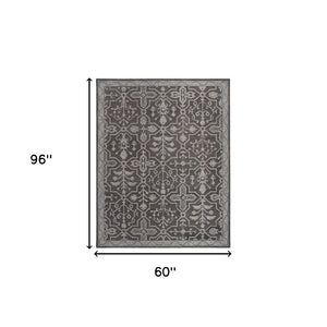 HomeRoots 5' Elegant Blue Gray Floral Hand-Tufted Wool Area Rug - Durable, Stain-Resistant, Unique Design 5' X 8' 513668