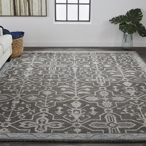 HomeRoots 5' Elegant Blue Gray Floral Hand-Tufted Wool Area Rug - Durable, Stain-Resistant, Unique Design 5' X 8' 513668