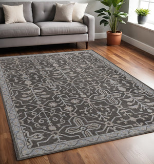 HomeRoots 5' Elegant Blue Gray Floral Hand-Tufted Wool Area Rug - Durable, Stain-Resistant, Unique Design 5' X 8' 513668