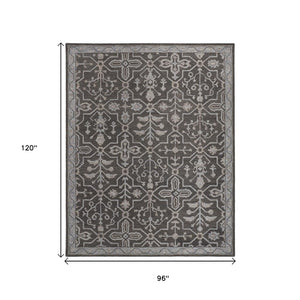 HomeRoots 5' Elegant Blue Gray Floral Hand-Tufted Wool Area Rug - Durable, Stain-Resistant, Unique Design 8' X 10' 513669