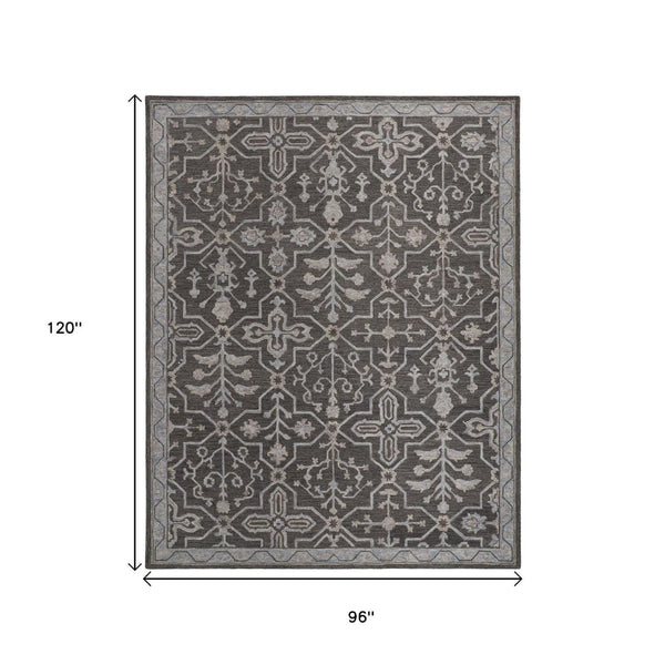 HomeRoots 5' Elegant Blue Gray Floral Hand-Tufted Wool Area Rug - Durable, Stain-Resistant, Unique Design 8' X 10' 513669
