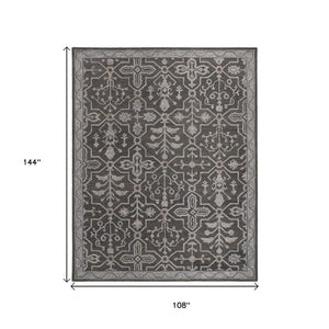 HomeRoots 5' Elegant Blue Gray Floral Hand-Tufted Wool Area Rug - Durable, Stain-Resistant, Unique Design 9' X 12' 513670