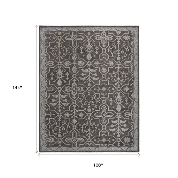 HomeRoots 5' Elegant Blue Gray Floral Hand-Tufted Wool Area Rug - Durable, Stain-Resistant, Unique Design 9' X 12' 513670