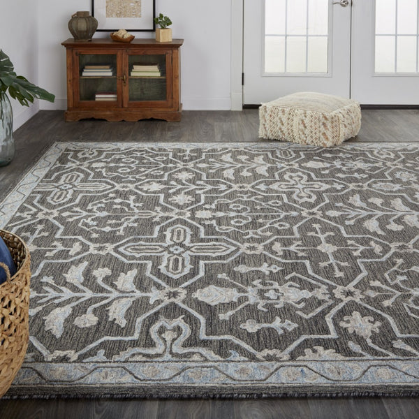 HomeRoots 5' Elegant Blue Gray Floral Hand-Tufted Wool Area Rug - Durable, Stain-Resistant, Unique Design 9' X 12' 513670