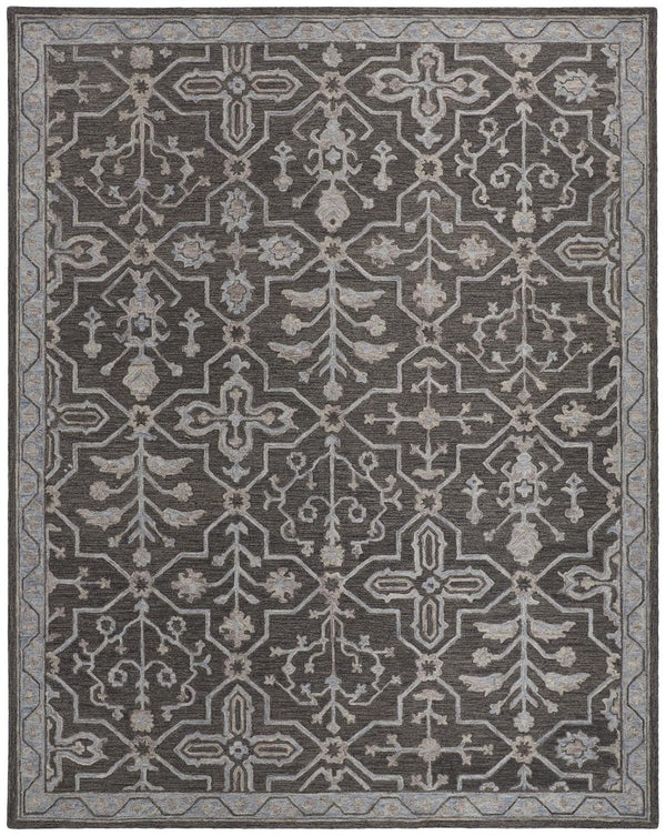 HomeRoots 5' Elegant Blue Gray Floral Hand-Tufted Wool Area Rug - Durable, Stain-Resistant, Unique Design 10' x 14' 513671