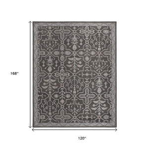 HomeRoots 5' Elegant Blue Gray Floral Hand-Tufted Wool Area Rug - Durable, Stain-Resistant, Unique Design 10' x 14' 513671