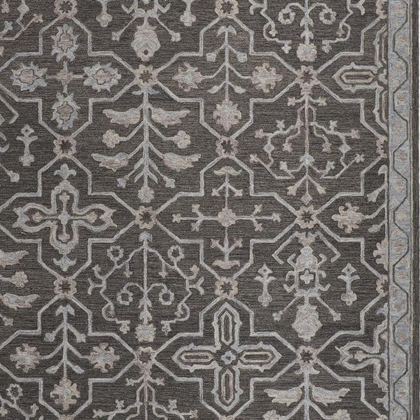 HomeRoots 5' Elegant Blue Gray Floral Hand-Tufted Wool Area Rug - Durable, Stain-Resistant, Unique Design 10' x 14' 513671