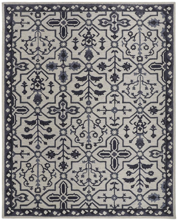 HomeRoots 5' Elegant Blue Gray Floral Hand-Tufted Wool Area Rug - Durable, Stain-Resistant, Unique Design 5' X 8' 513674